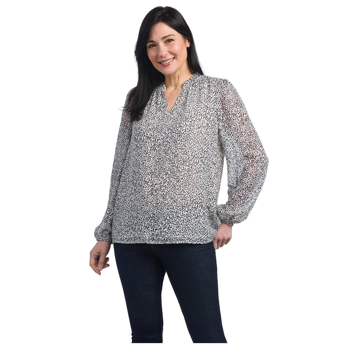 Hilary Radley Women's Long Sleeve Blouse White Black Hilary Radley Women's Long Sleeve Blouse White Black