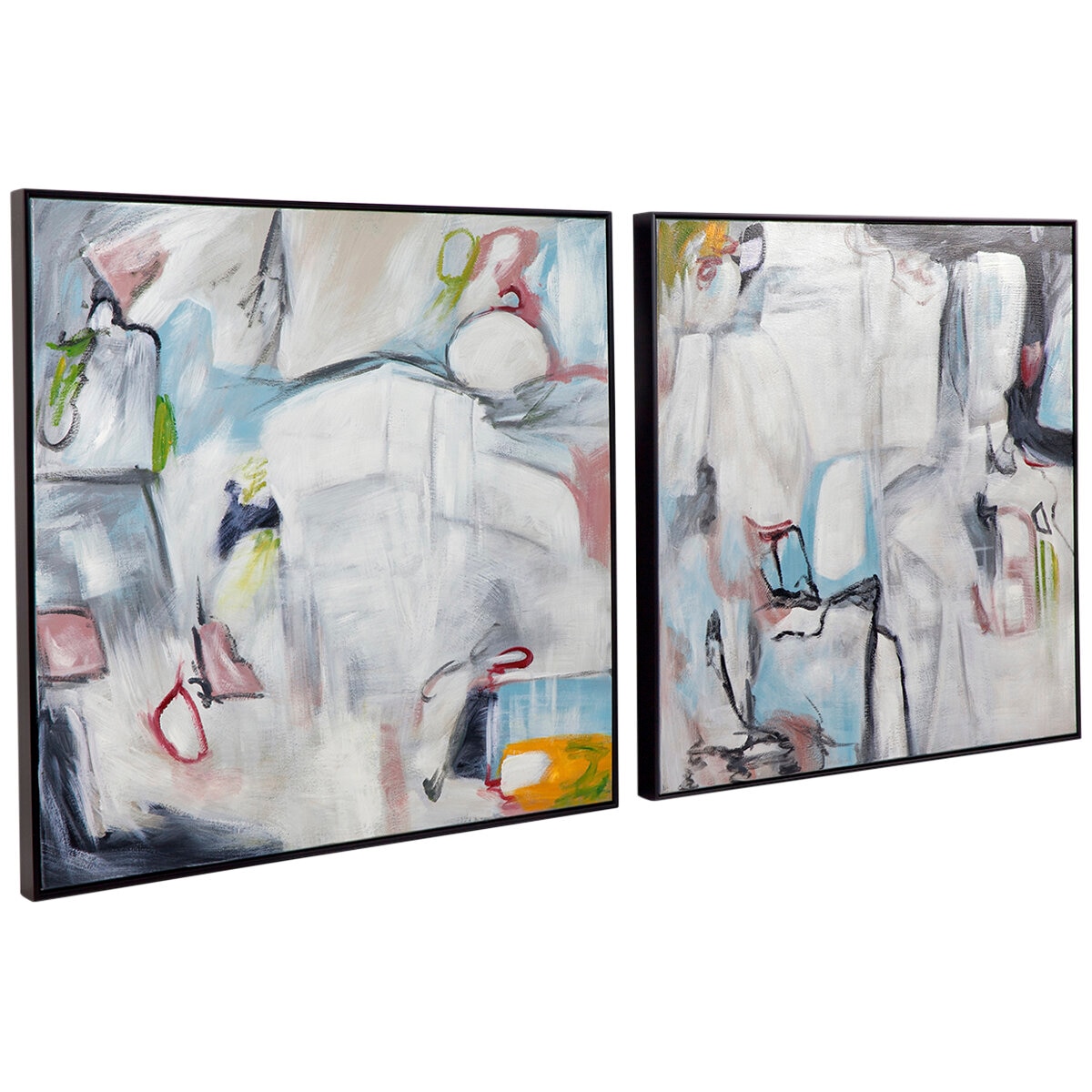 Cafe Lighting and Living Street Art Oil On Canvas Painting Set of 2, Black/