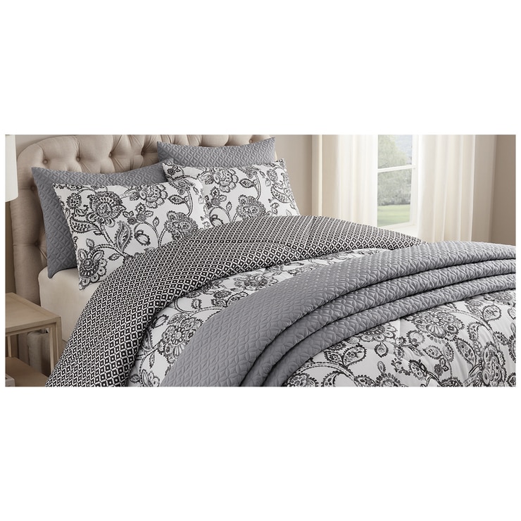Style Decor Queen Comforter Set 6pc Dark Grey Costco