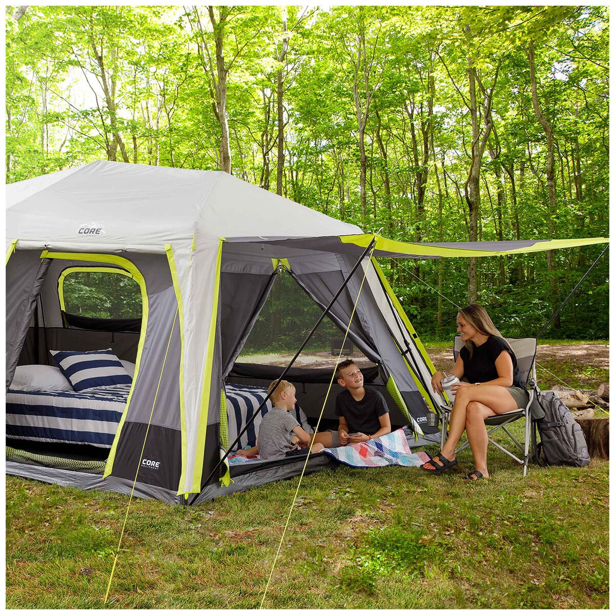 CORE 10 Person Lighted Instant Cabin Tent with Awning | C