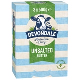 Devondale Unsalted Butter 3 x 500g