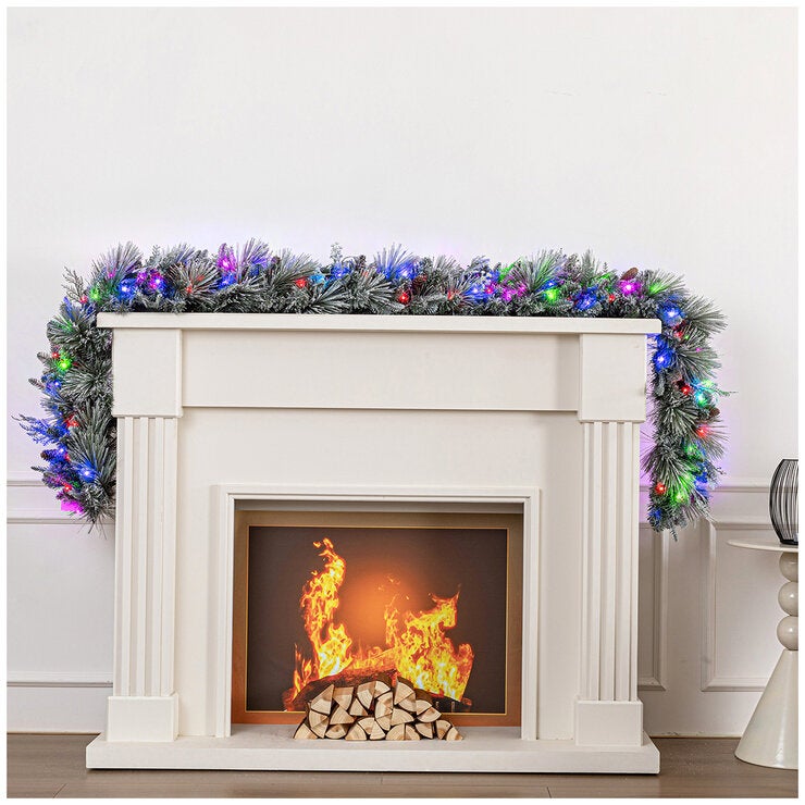 Pre-Lit Flocked Christmas Garland with Micro LED Lights 2.7m Pre-Lit Flocked Christmas Garland with Micro LED Lights 2.7m
