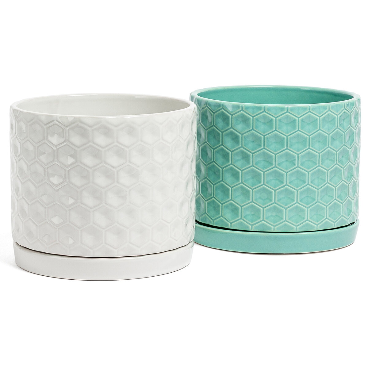 over&back Set Of 2 Honeycomb Ceramic Planters White Blue over&back Set Of 2 Honeycomb Ceramic Planters White Blue
