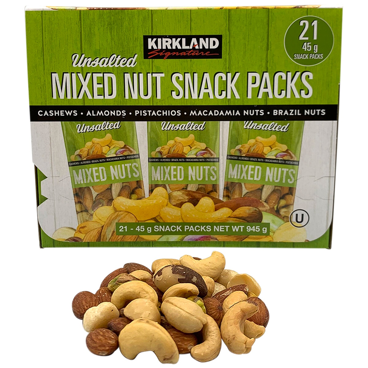Kirkland Signature Unsalted Mixed Nut Snack Packs 21 x 45g
