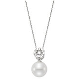 18KT White Gold Round Cultured Freshwater Pearl and Diamond Pendant