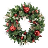 CGH 76.2cm Pre-Lit Decorated Holiday Wreath Red
