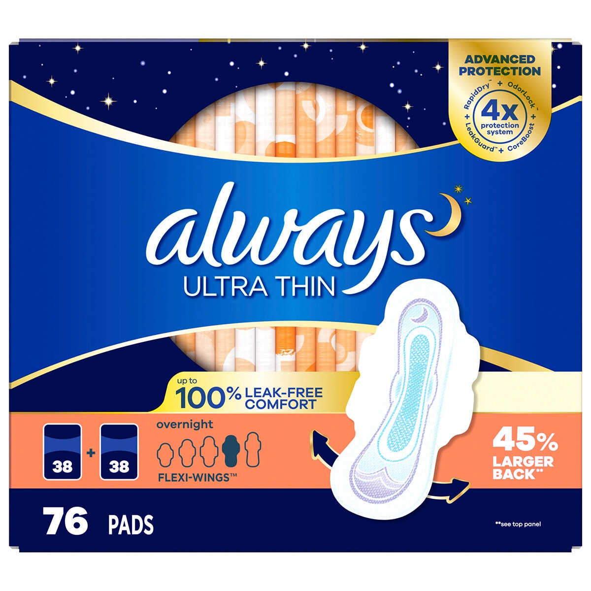 Always Ultrathin Overnight Pads 76 Count Costco Australia