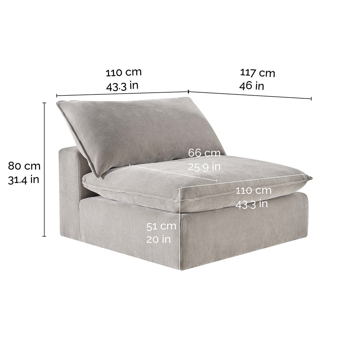Aiden & Ivy Armless Chair Of The Sereen Sectional