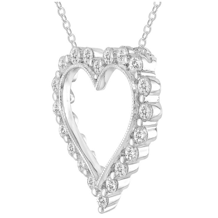 14KT White Gold 1.00ctw Round Diamond Heart Pendant 14KT White Gold 1.00ctw Round Diamond Heart Pendant