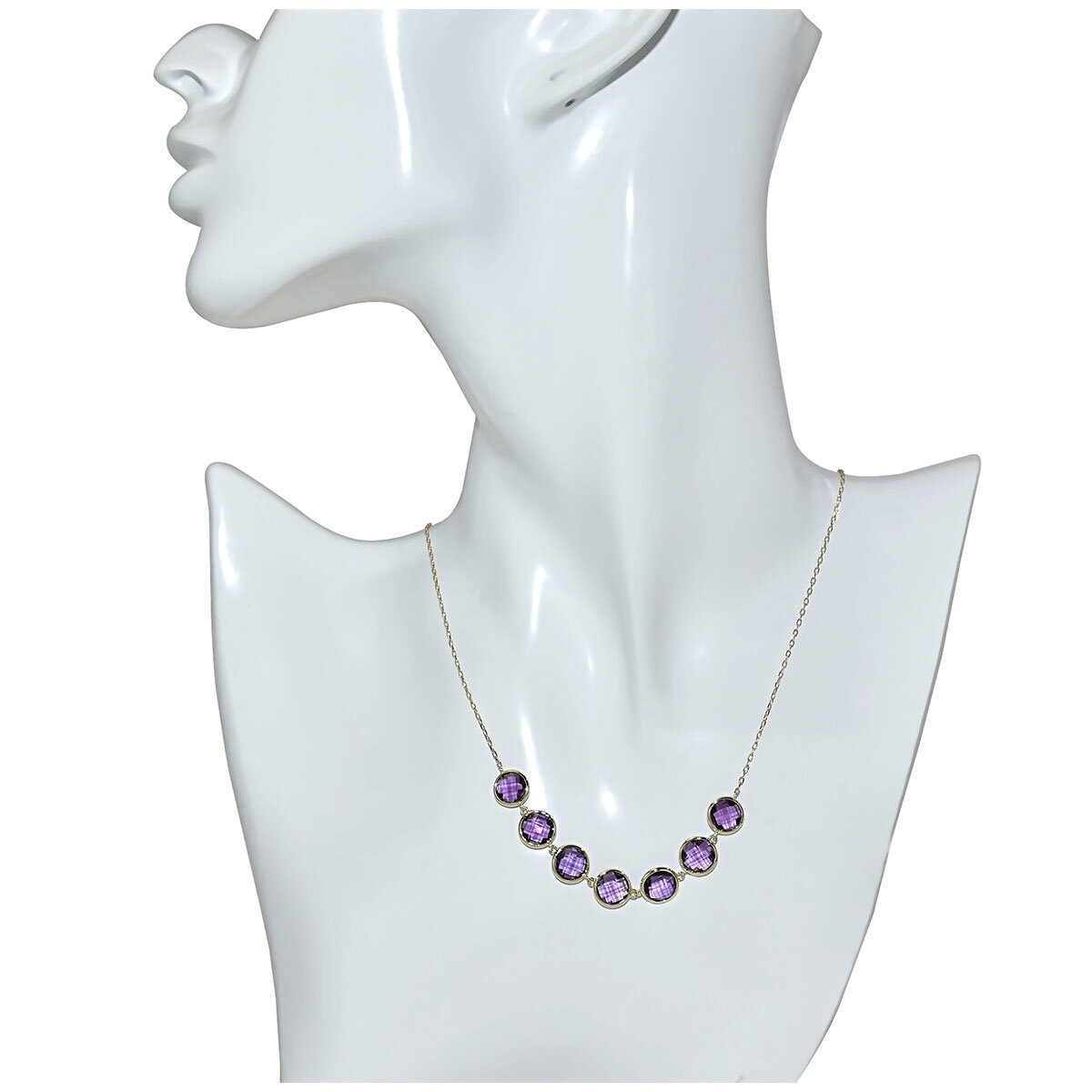 14KT Yellow Gold Amethyst Round Bezel Necklace