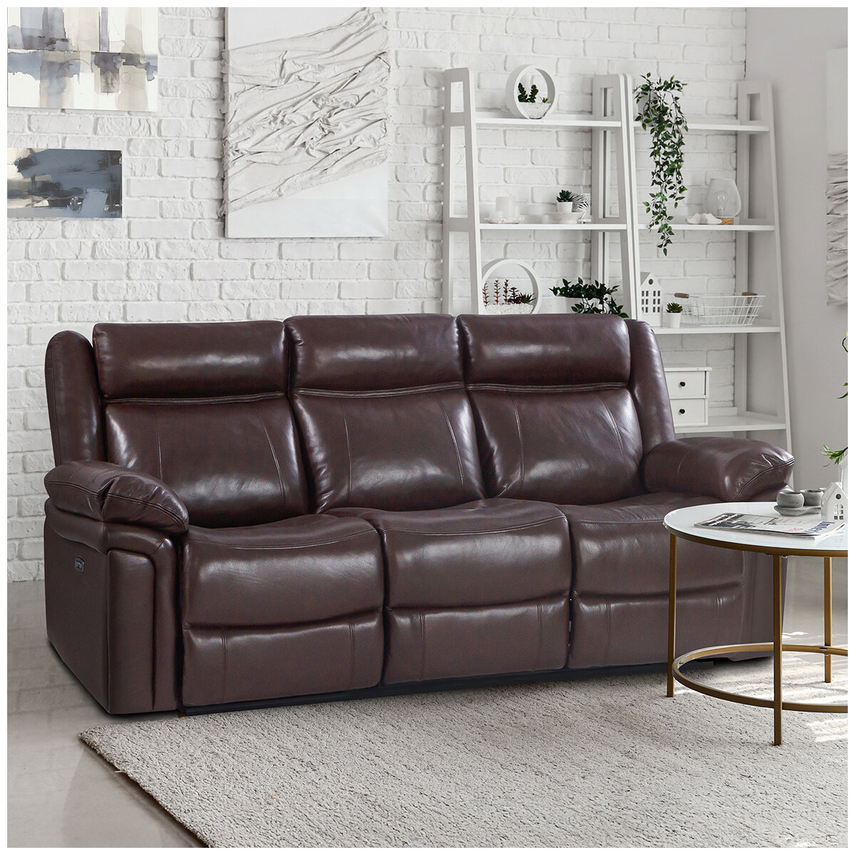 Valencia Charlie 3-Seater Leather Recliner Lounge Chocolate Color
