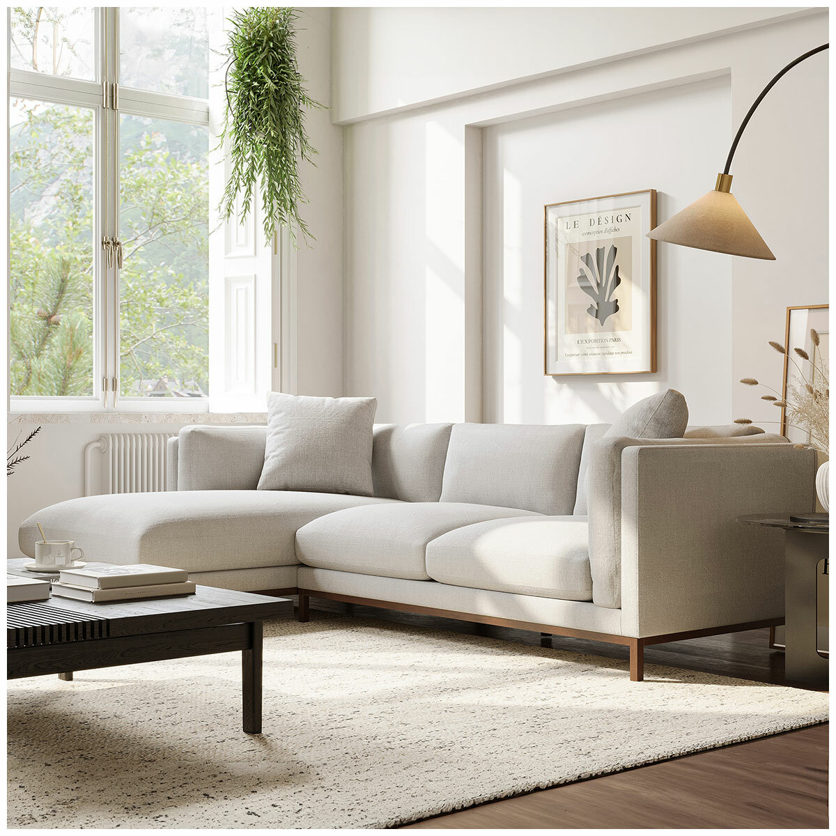 Valencia Bergen Fabric Sectional Lounge Left Chaise Beige Valencia Bergen Fabric Sectional Lounge Left Chaise Beige