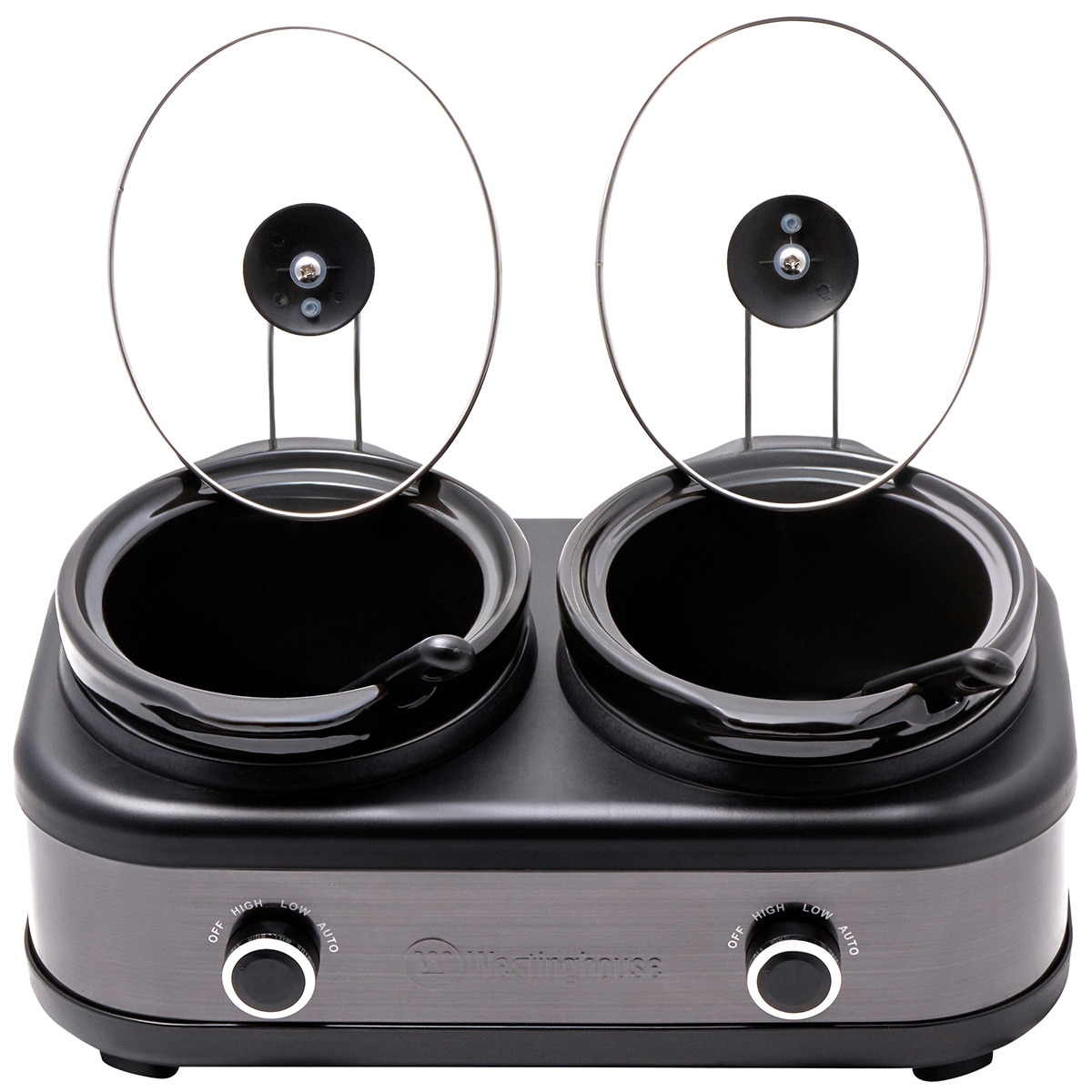 Westinghouse 2 X 2.5L Pot Slow Cooker, Black Stainless with Auto Function