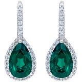 0.40ctw Diamond with Pear Drop Lab Emerald Earrings