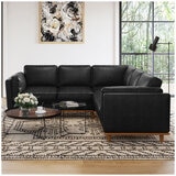 Valencia Artisan Top Grain Leather L-Shape Corner Sectional Lounge Black Color