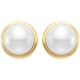 18KT Yellow Gold 9-10MM Cultured Pearl Bezel Earrings/