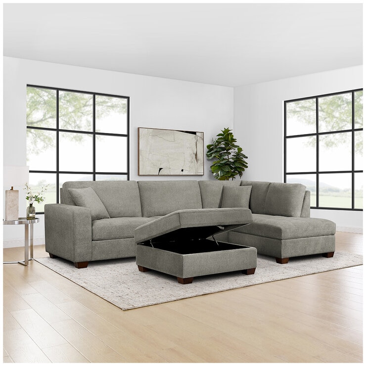 Thomasville Fabric Sectional With Storage Ottoman