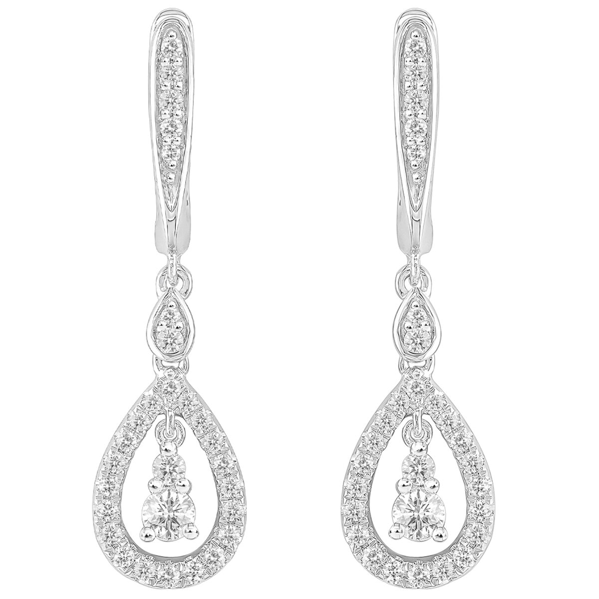 18KT White Gold 0.47ctw Round Diamond Lever Back Drop Earrings