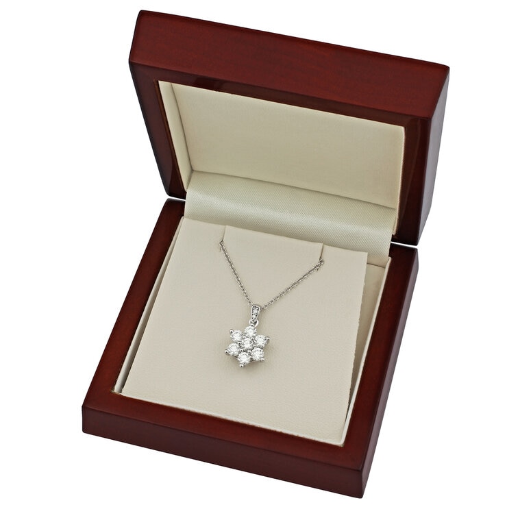 18KT White Gold 1ctw Round Diamond Nine Stone Cluster Pendant