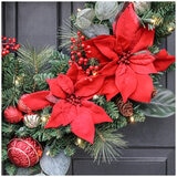 Pre-Lit Decorated Poinsettia Holiday Artificial Wreath 76.2cm Red