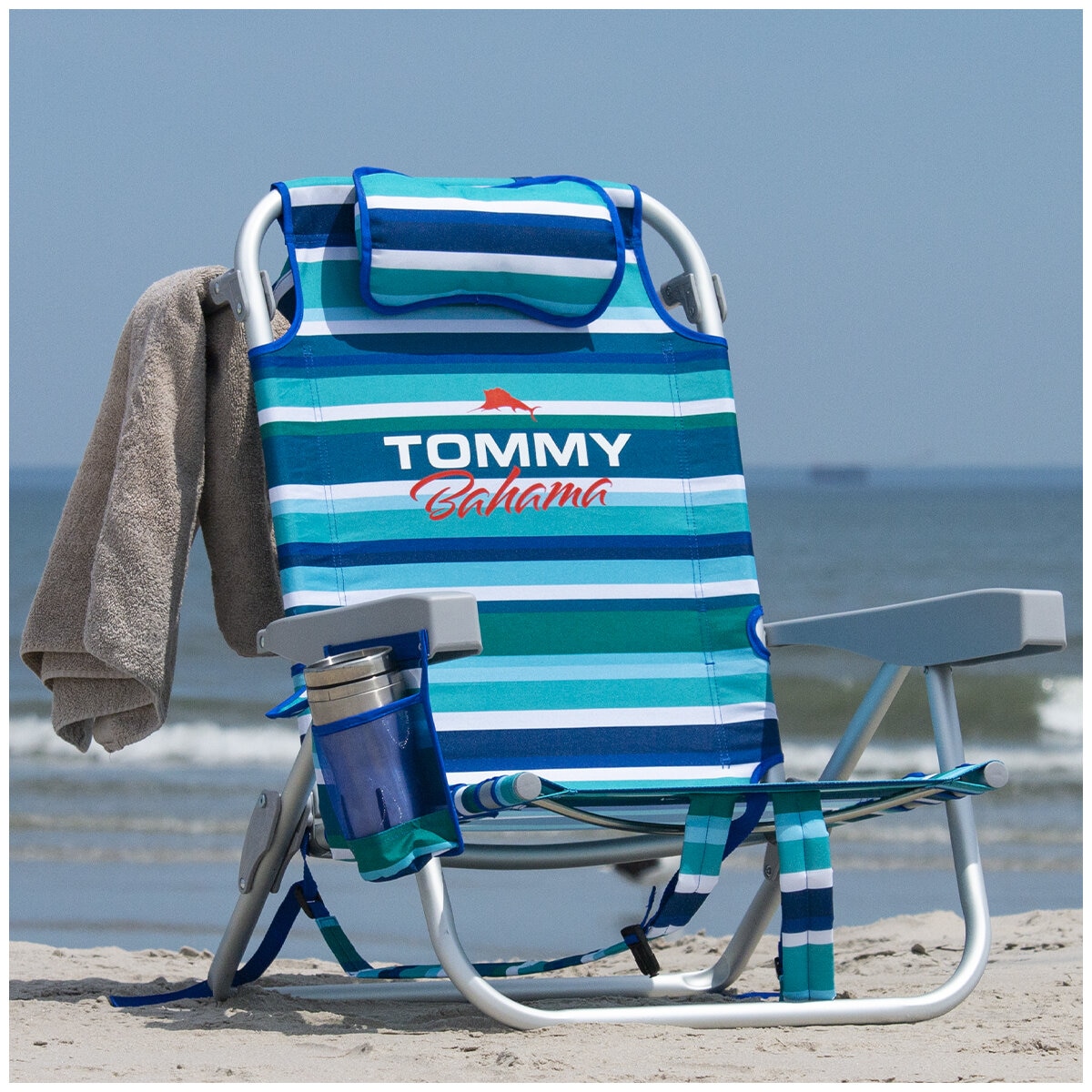 Tommy Bahama 5 position Aluminum Backpack Beach Chair 2 Pack Blue & Green Strip