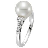 18KT White Gold 0.16ctw Diamond Cultured Freshwater Pearl Ring