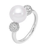 18KT White Gold 0.39CTW Diamond 9-9.5mm Cultured Pearl Ring