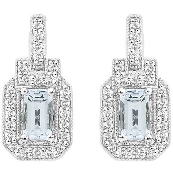 18KT White Gold 0.18ctw Diamond And Aquamarine Earrings