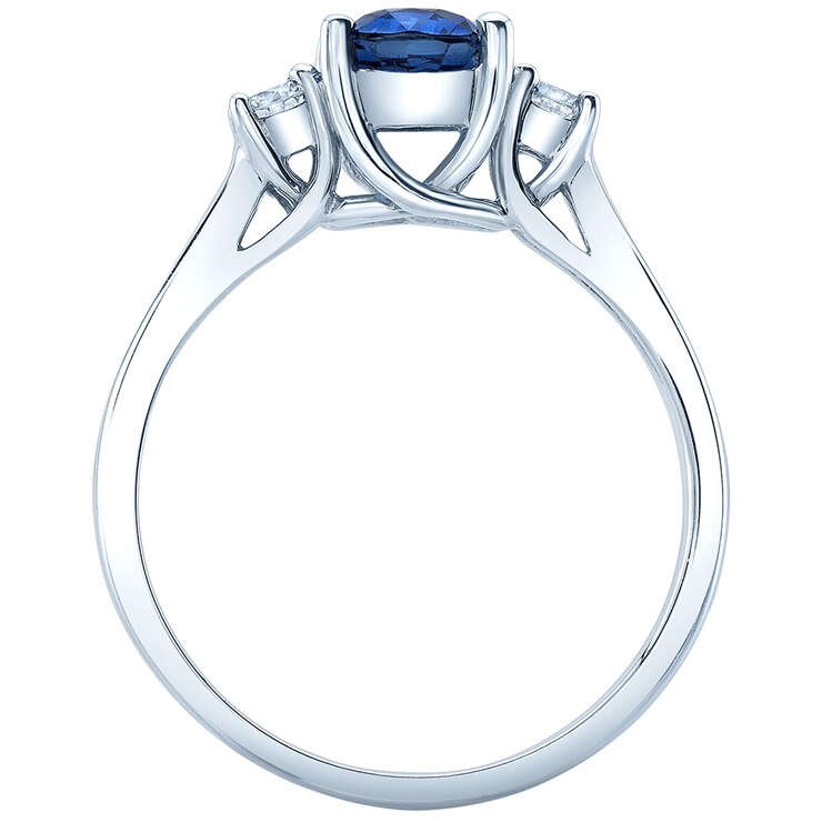Oval Cut Sapphire and 2 Round Brilliant Cut Diamonds 0.20ctw 18KT White