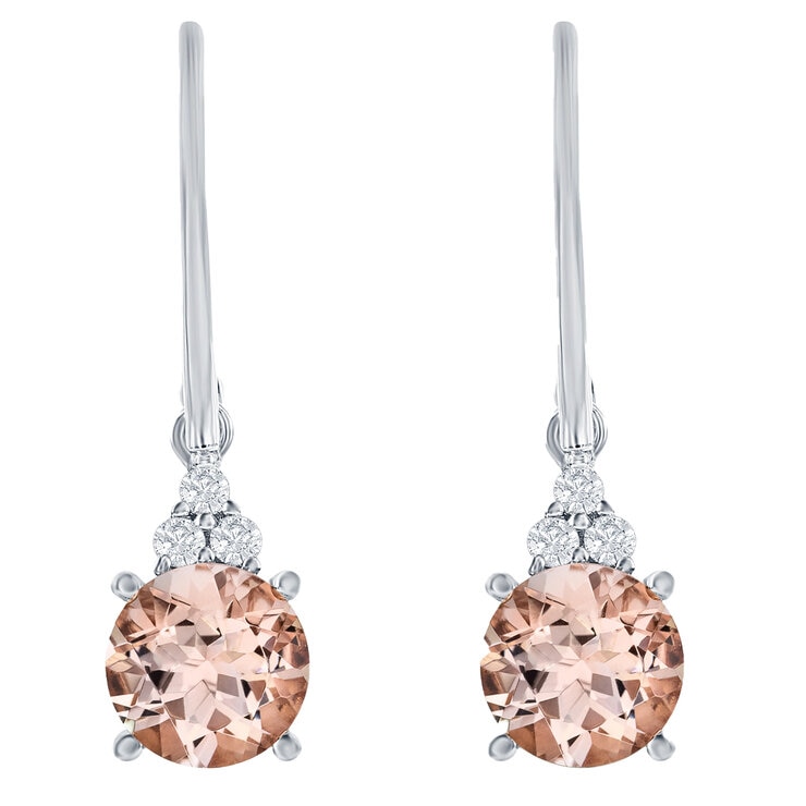 18KT White Gold Morganite 0.13ctw Diamond Drop Earrings 18KT White Gold Morganite 0.13ctw Diamond Drop Earrings