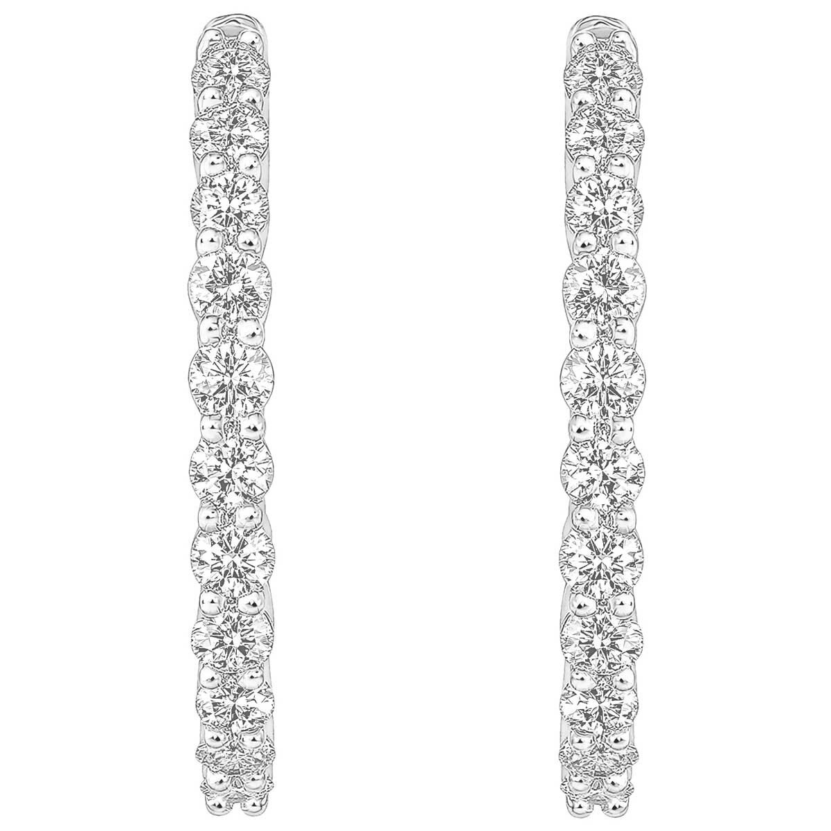 18KT White Gold 1.00ctw Diamond Hoop Earrings