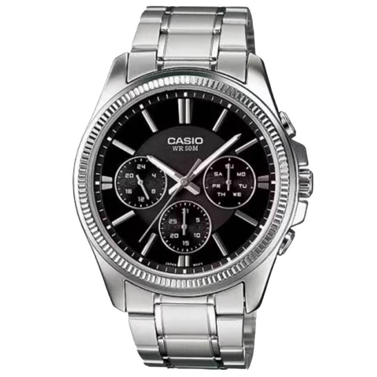 Casio Unisex Multifunction Stainless Steel Black Dial Watch MTP1375D-1A