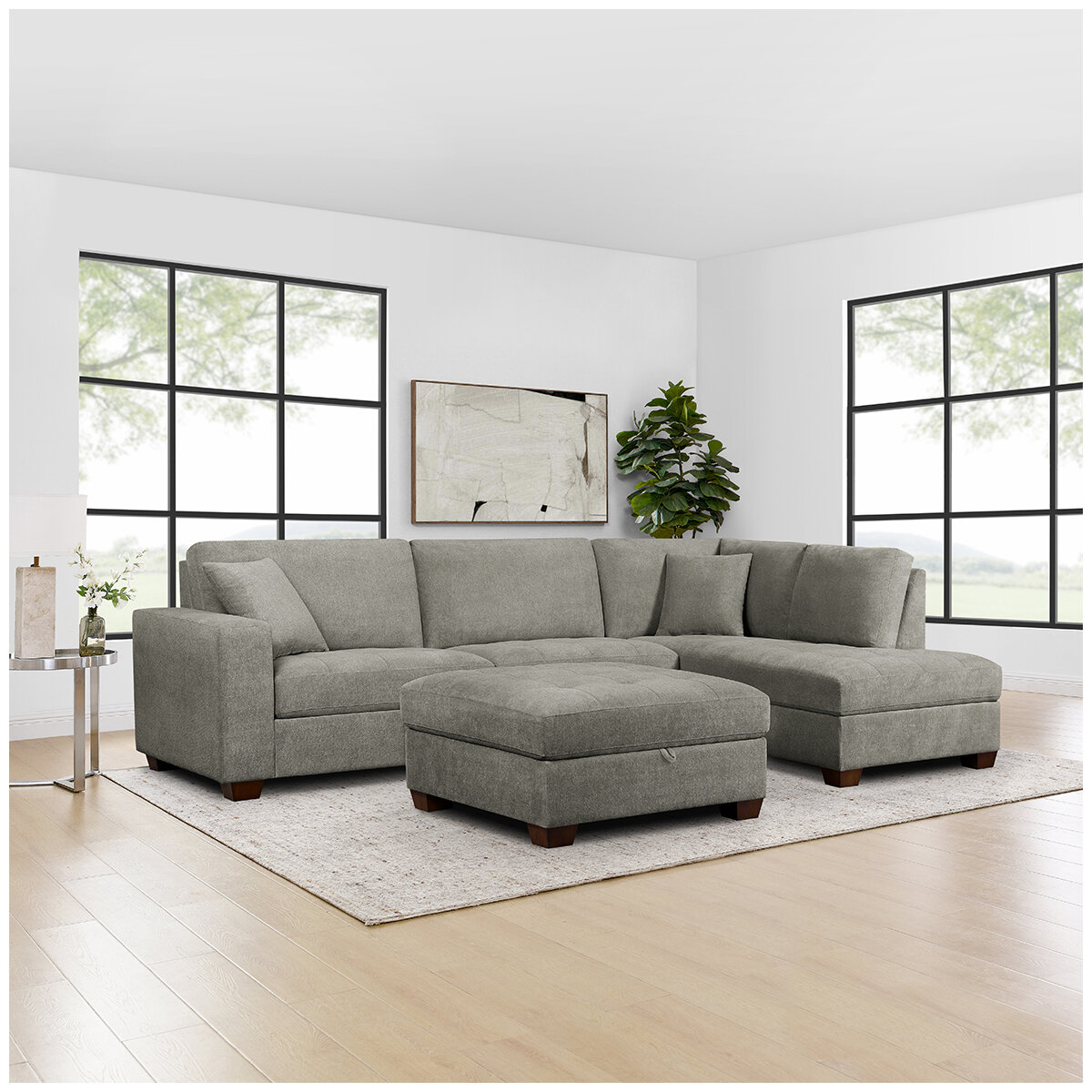 Thomasville Fabric Sectional With Storage Ottoman