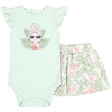 Peanut Shell 2pc Baby Set - Green Onsie/Print Skirt