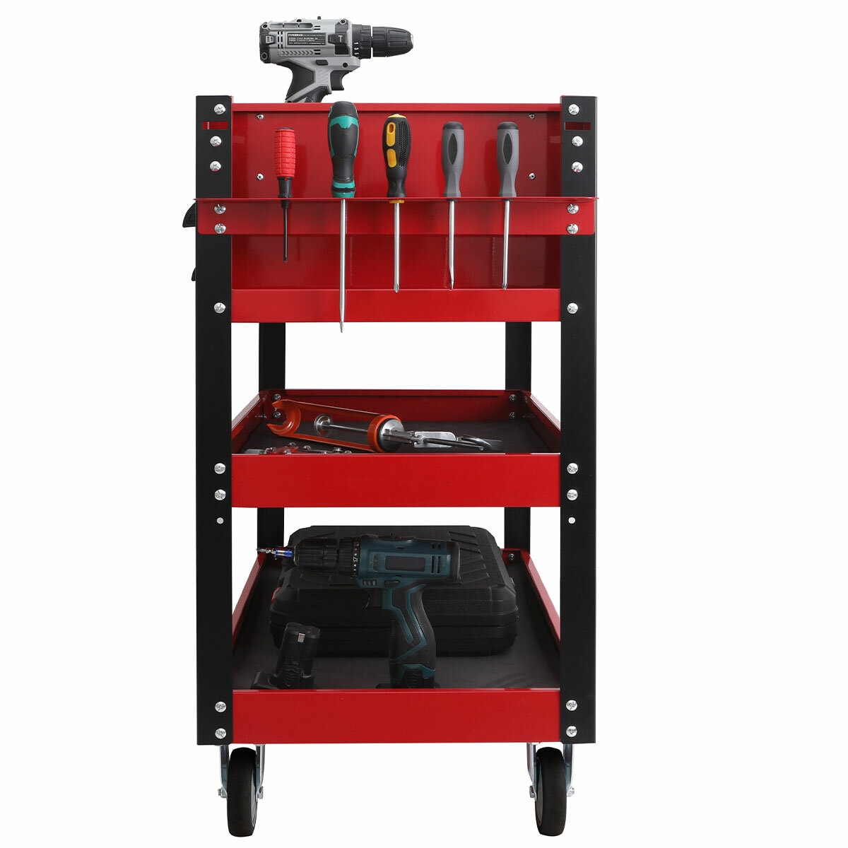 NXA 76cm Red Tool Cart with 2 Drawers & 3 Trays - 30TC2D2TR