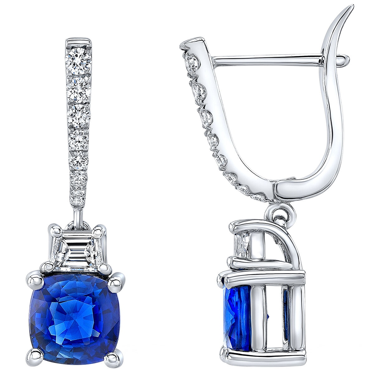 18K White Gold Diamond Earring With Blue Sapphire