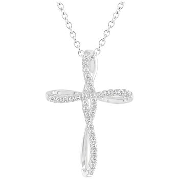 14KT White Gold 0.18ctw Diamond Twist Cross Pendant