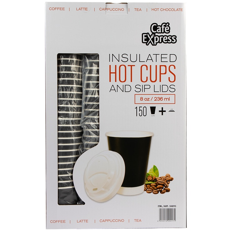 Cafe Express 12oz Double Wall Insulated Cups & Lids 150pk Costco