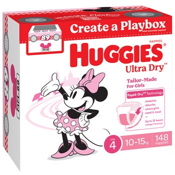 Huggies Girls' Ultra Dry Nappies Size 4 Toddler (10-15kg) 148 Nappies