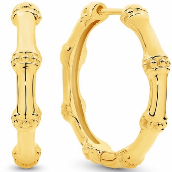 18KT Yellow Gold Bamboo Style Hoop Earrings