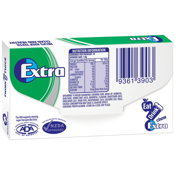 Wrigley's Extra Sugarfree Spearmint Gum 24 x 27g Costco Australia