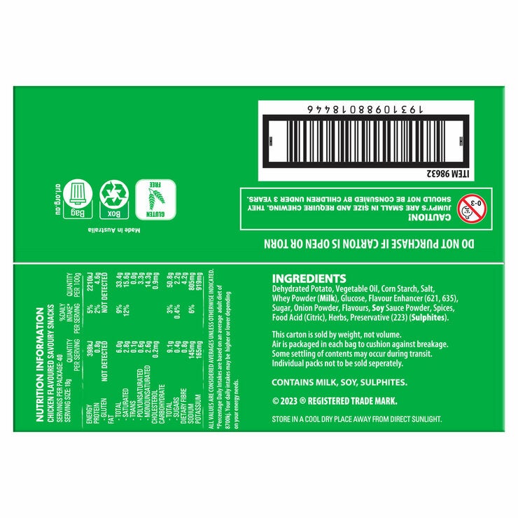 JMP Jumpy's Chicken Flavoured Crunchy Potato Snacks 40 x 18g