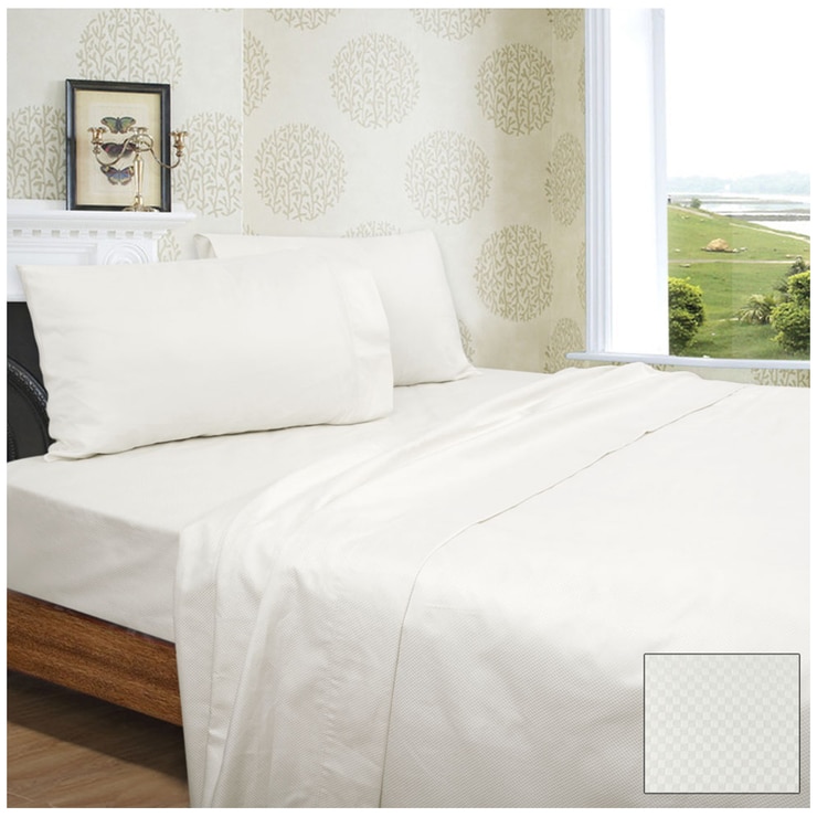 Ramesses 1350 TC Diamond Check Cotton Sateen King Sheet Set White