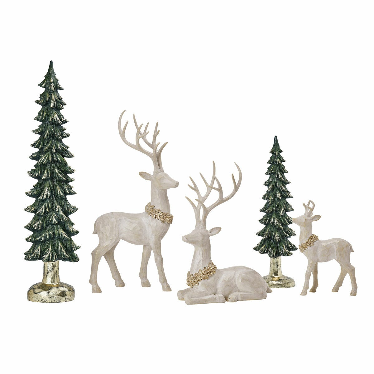 Deer and Trees 5 Piece Holiday Statue Set
