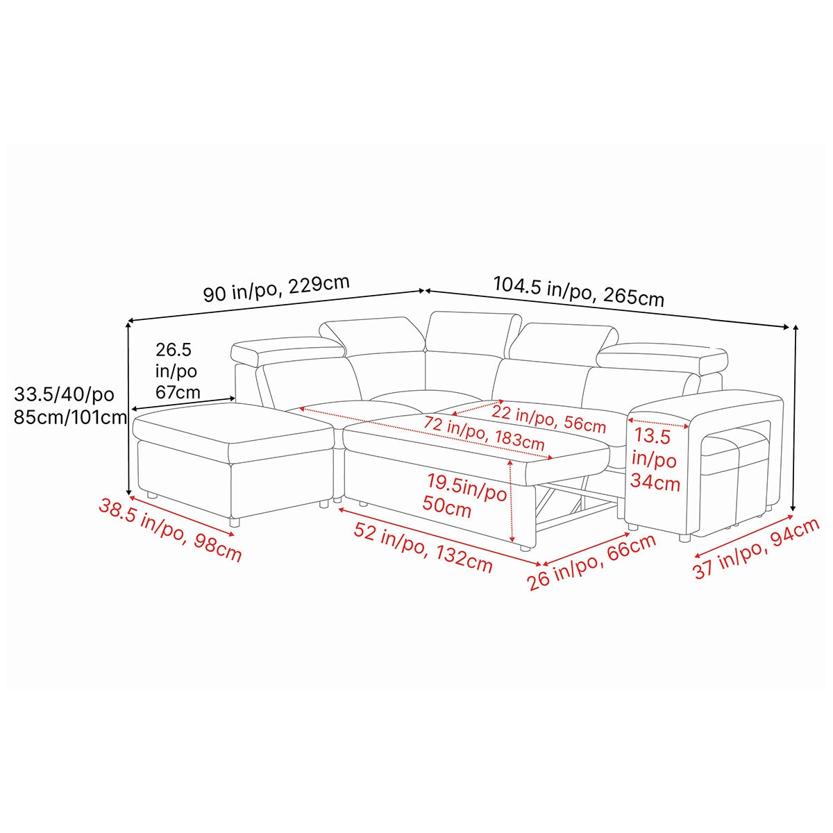 Valencia Finn Fabric Sectional Lounge Bed Left Storage Ottoman Light Grey Valencia Finn Fabric Sectional Lounge Bed Left Storage Ottoman Light Grey
