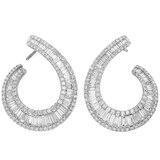 18KT White Gold 1.60ctw Round Brilliant and Baguette Diamond Earrings