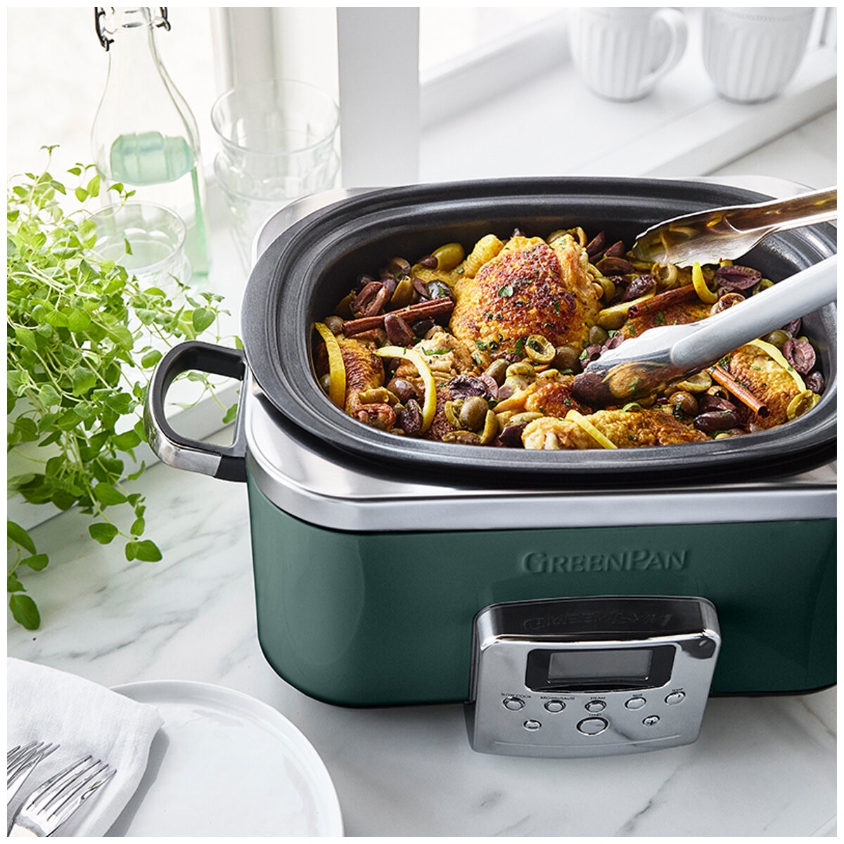 GreenPan 6L Slow Cooker CC009380-001 Pine Green