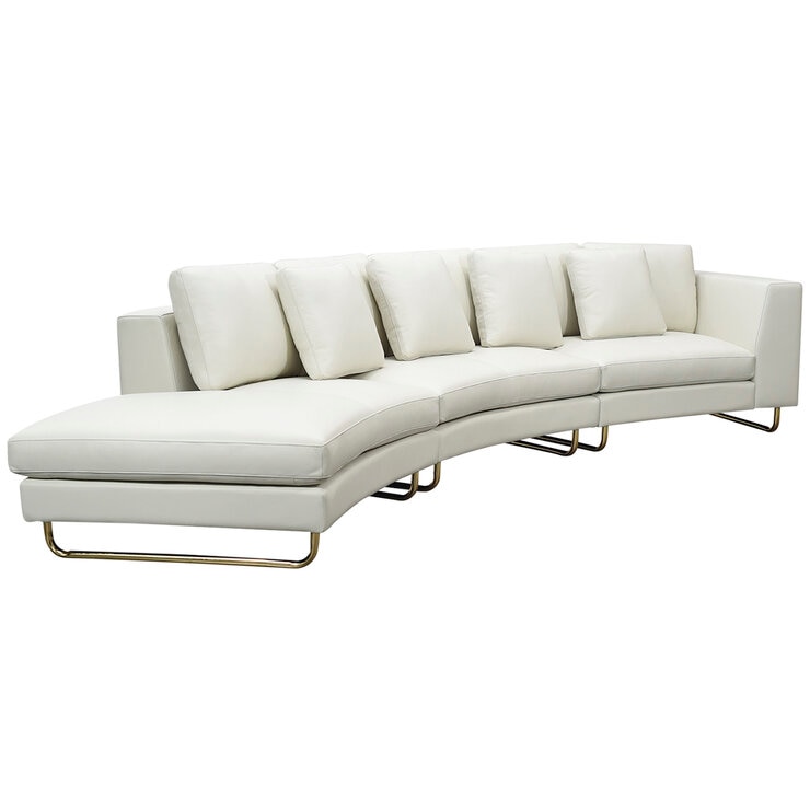 Moran Arcadia Extended Leather Chaise Sofa Meringue