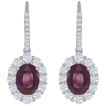 18KT White Gold Ruby and Diamond Earrings