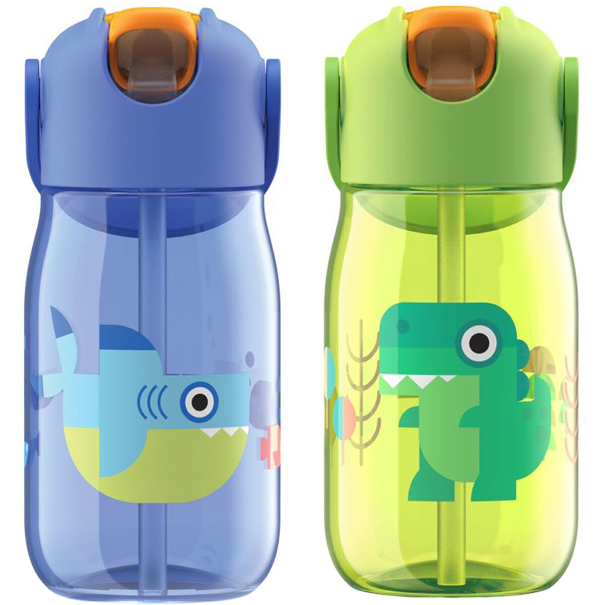Zoku kids flip straw bottle 2 pack ( Blue shark + Green Dino )